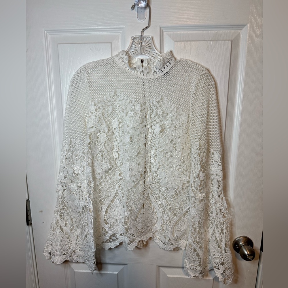 Project Runway White Crochet Lace Bell Sleeve Top - Picture 2 of 4